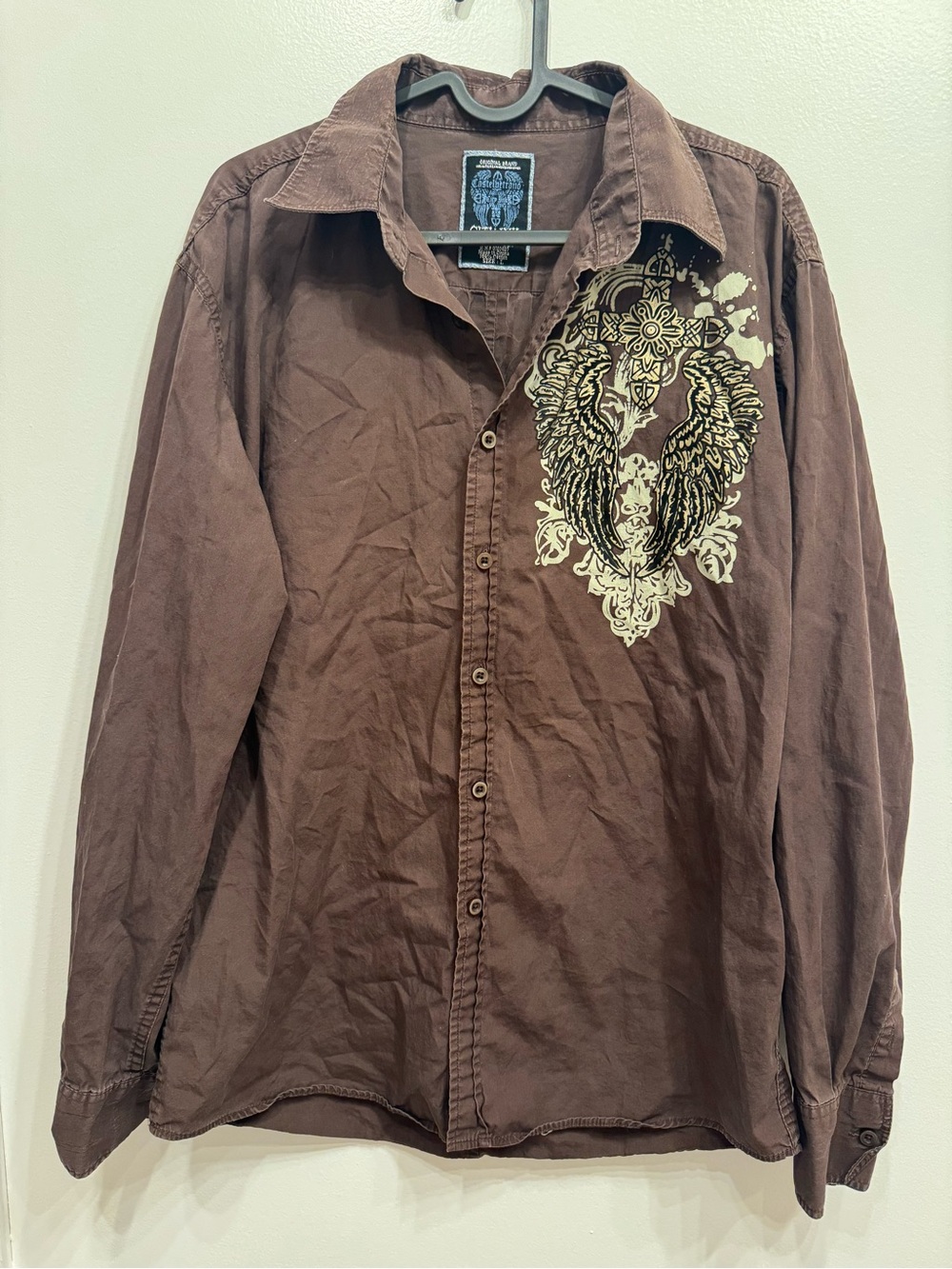 Brown city ink button Up 2000s style